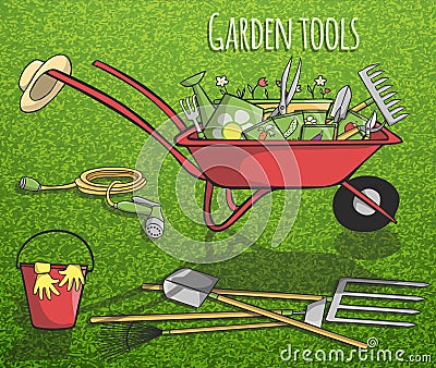 Garden tools concept poster Vector Illustration