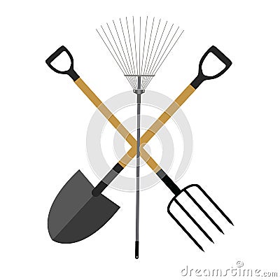 Garden Tools, Instruments Flat Icon Collection Set. Shovel, Rake Vector Illustration