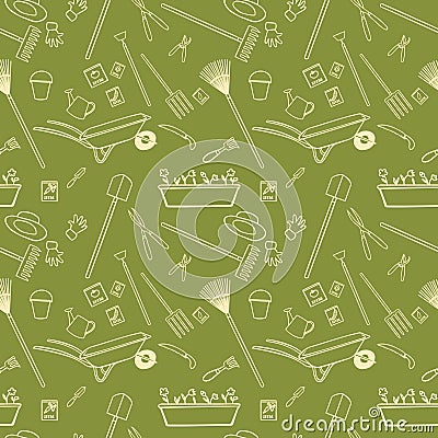 Garden tools seamless pattern Vector Illustration