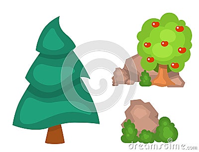 Garden trees vector flowers grass game park elements illustration nature forest green plant bush landscape natural Vector Illustration