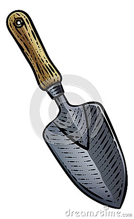 Garden Trowel Spade Gardening Tool Vintage Woodcut Vector Illustration