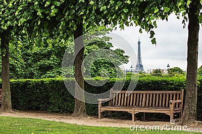 The garden of Tuilleries and The Eiffel Tower in Paris, France Stock Photo