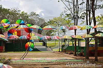 Garden umbrella, umbrella with colorful design Editorial Stock Photo