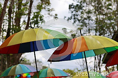 Garden umbrella, umbrella with colorful design Editorial Stock Photo