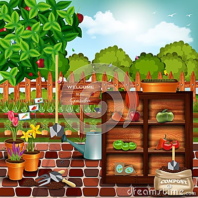 Garden Cartoon Illustration