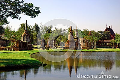 Garden View and Pagoda in Muang Boran , Thailand Stock Photo