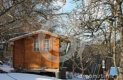 Garden village cottage in winter Stock Photo