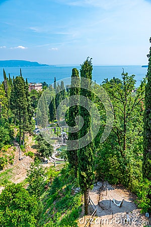 Garden at Vittoriale degli italiani palace at Gardone Riviera in Italy Stock Photo