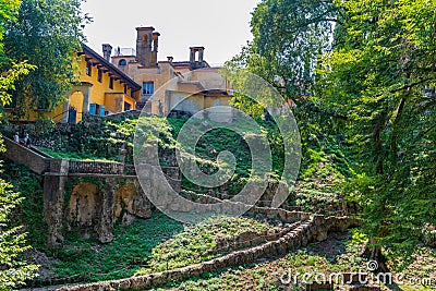 Garden at Vittoriale degli italiani palace at Gardone Riviera in Italy Stock Photo