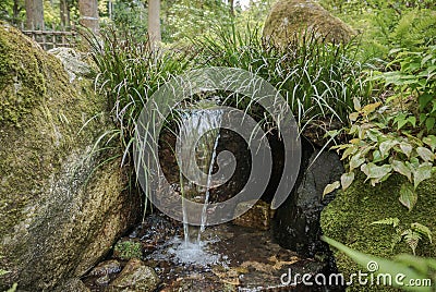 Garden waterfall in the complex of Sanzen-in Temple. Stock Photo