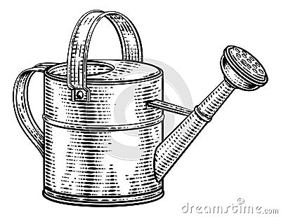 Garden Watering Can Gardening Tool Vintage Woodcut Vector Illustration