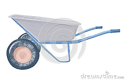 Garden wheelbarrow isolated on white background. Metal transport for gardening. The tool is drawn with pencils Stock Photo