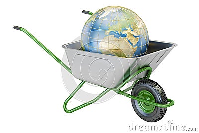 Garden wheelbarrow with soil or compost, 3D rendering Stock Photo