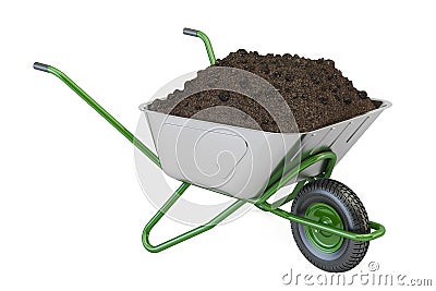 Garden wheelbarrow with soil or compost, 3D rendering Stock Photo
