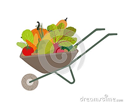 Garden wheelbarrow with vegetables and fruits vector Vector Illustration