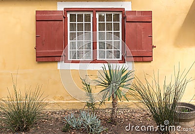 Garden and window of a parsonage in Genadendal Stock Photo