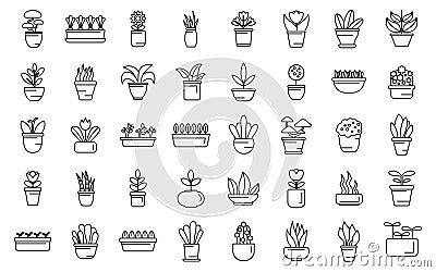 Garden on a windowsill icons set outline vector. Apartment blossom plant Vector Illustration