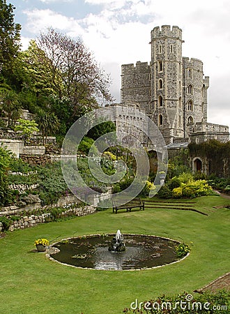 Garden in the Windsor Castle. Edward tower Stock Photo