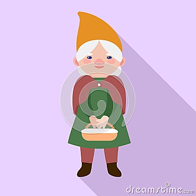 Garden woman gnome icon, flat style Vector Illustration