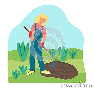 Woman gardening on the farm Vector Illustration