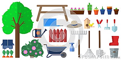 Garden working tools elements collection Vector Illustration