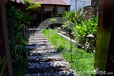 Garden in a yard of a house in Malacca, Malaysia. Stock Photo