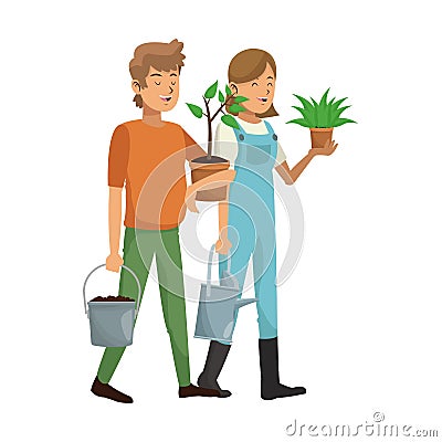 Gardener couple icon Vector Illustration