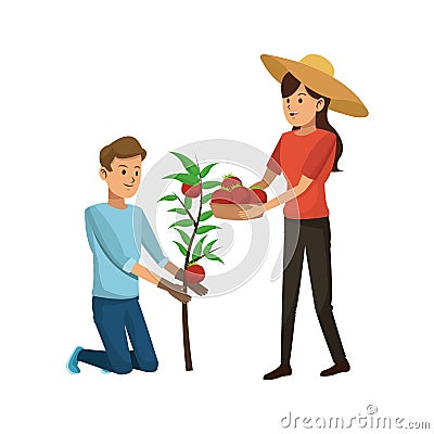 Gardener couple icon Vector Illustration