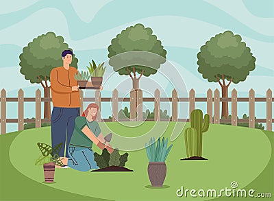 gardener couple planting Stock Photo