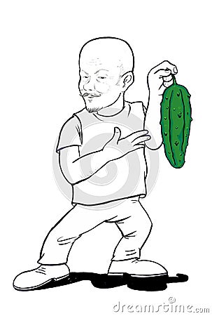 Gardener with cucumber Cartoon Illustration