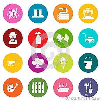 Gardener icons set colorful circles vector Vector Illustration