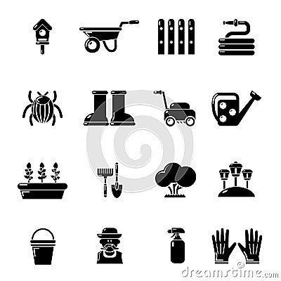 Gardener icons set, simple style Vector Illustration