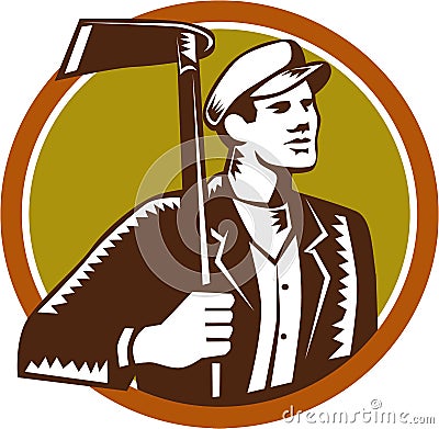 Gardener Landscaper Grub Hoe Woodcut Vector Illustration