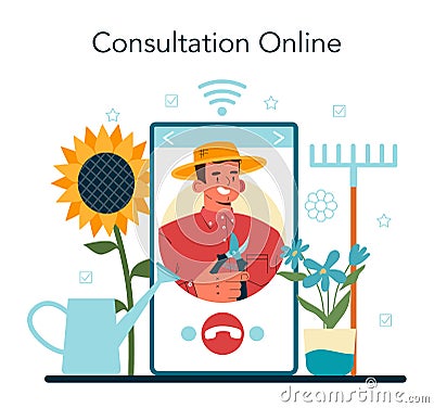 Gardener online service or platform. Idea of horticultural or landscape Vector Illustration