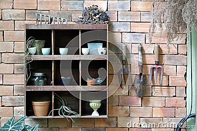Gardener tools wall Stock Photo