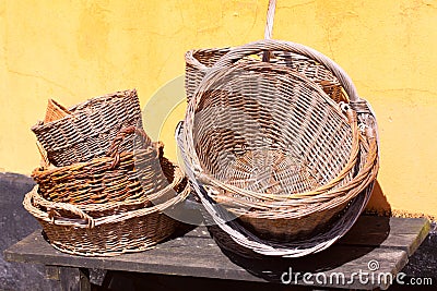 Gardener vintage baskets at an romantic old rural farm house - retro still life Stock Photo