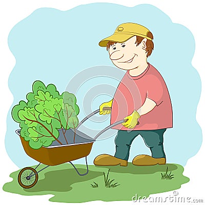 Gardener with wheelbarrow Vector Illustration