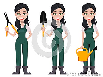 Gardener woman, cartoon character in uniform Vector Illustration