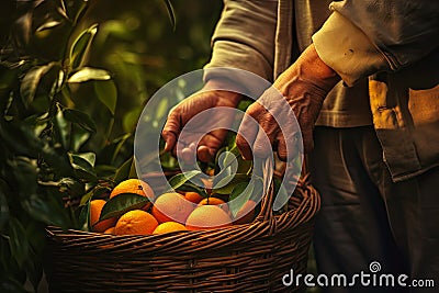 gardeners leave ripe oranges with their hands Stock Photo