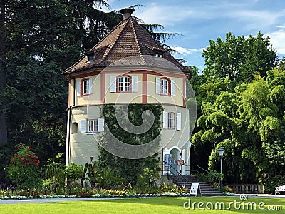 Gardeners Tower or Gartnerturm oder Gaertnerturm, Flower Island Mainau on the Lake Constance or Die Blumeninsel im Bodensee Stock Photo