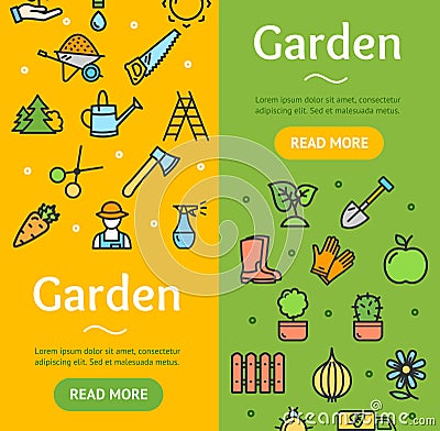 Gardening Banner Vecrtical Set. Vector Vector Illustration