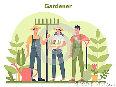 Gardening concept. Idea of horticultural designer business. Character Vector Illustration