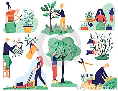 Gardening and cutting tree branches, cartoon vector illustration Vector Illustration