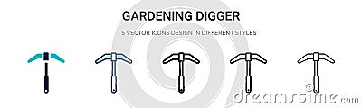 Gardening digger icon in filled, thin line, outline and stroke style. Vector illustration of two colored and black gardening Vector Illustration