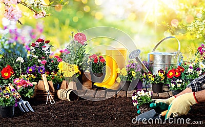 Gardening - Equipment For Gardener And Flower Pots Stock Photo