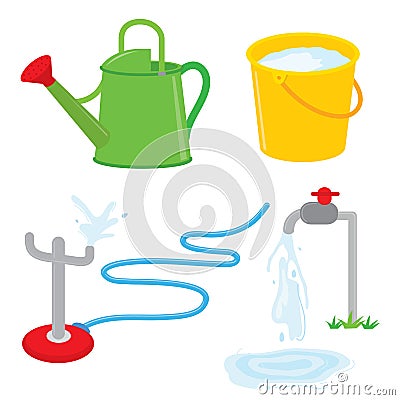 Gardening equipment watering can faucet water sprinkle vector Vector Illustration