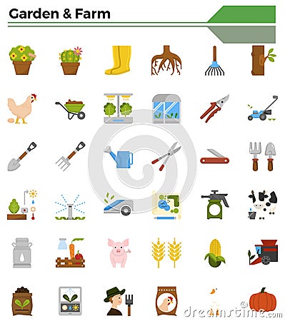 Gardening and farming icon set Vector Illustration