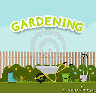 Gardening Flat Background Vector Illustration. Garden Tools, Tre Vector Illustration