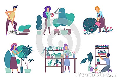 Gardening flat vector illustrations set Vector Illustration