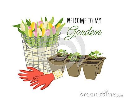 Gardening flower pots concept Vector Illustration